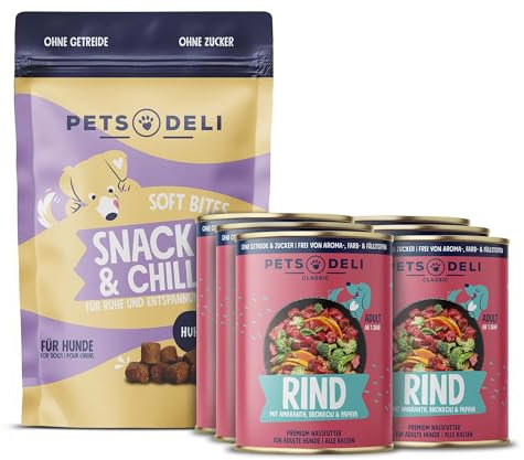 Pets Deli Bundle für Hunde mit Nassfutter Rind und Snack & Chill Snacks 2700g