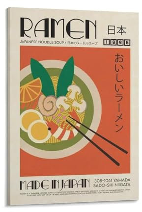 Japanisches Sushi-Ramen-Kunst, Vintage-Küchen-Poster, Pilzküche, Kunstposter, Leinwand-Poster, Wandkunst, Dekordruck, Bild Gemälde für Wohnzimmer, Schlafzimmer, Dekoration, 40 x 60 cm