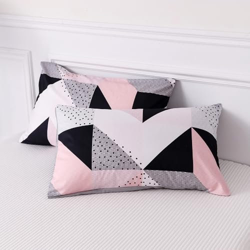 WUMIUER Geometrisch Kissenbezug 40 x 80 (Set mit 2) - Weich Kissenbezüge - Schwarz Rosa Grau Dreieck Muster - für Bett Sofa Kissen 40 x 80 cm - Kissenhülle Kopfkissenbezug