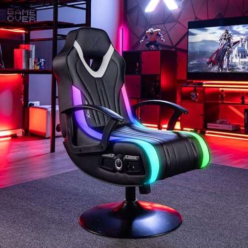 X-Rocker Fury RGB 2.1 Pedestal, Stereo Audio Console Gaming Chair - Neo Motion™ Sync App Controlled LED Lights, Bluetooth Connectivity, Wipe-Clean Faux Leather for Teens & Adults - Black