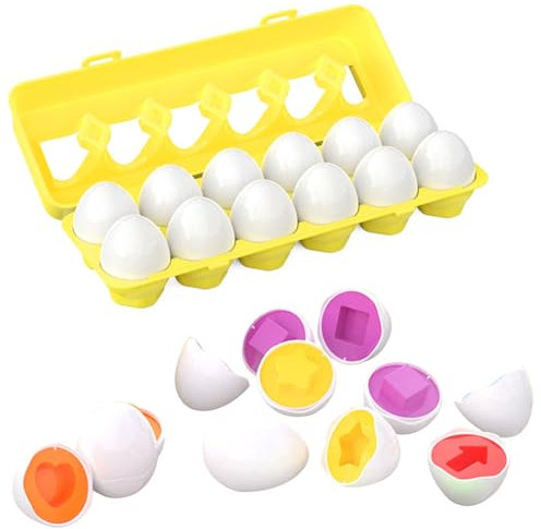 Invasye Spielzeug Eier Formen, 12 Stück Passende Eier, Passende Puzzle Eier für Kleinkinder, Montessori Eier Spielzeug, Farben und Formen Sortierung Anerkennung Eier, für Kinder Jungen Mädchen