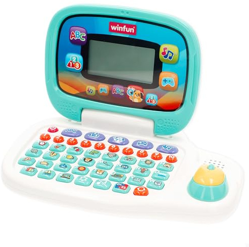 winfun Portátil Bilingüe con Teclado de Colores, Pantalla Luminosa y Ratón, 30 Actividades, 40 Melodías y Sonidos, Enseña Números, Letras y Palabras en Español e Inglés, 3+ Años (47861)