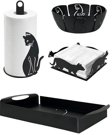 Set Accessori Cucina 2/4 Pezzi Portatovaglioli Vassoio Grande Da Portata Portafrutta Centrotavola Metallo Design Moderno Decorazioni Tavola - Gattino - 4 Pezzi