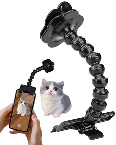 Pet Selfie Stick with 360 Degree Rotation, Treat Clip, Compatible with Most Phones, Black
