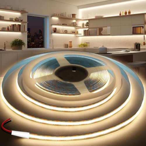KSIBNW Tira de LED COB 24V, 10M Tira Luz LED Blanco Natural 4000K Luces LED Habitacion Anchura 8mm Luz de Cuerda Cortable Flexible CRI>90 para Fondos de TV, Cocina, Fiesta, Sin Fuente de Alimentación