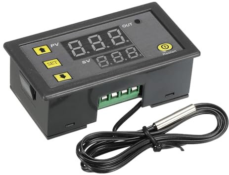 sourcing map 2 Pack W-3230 10A DC 12V Digital LED Temperature Controller Thermostat Heating and Cooling Control Switch for Fridge Greenhouse Farm
