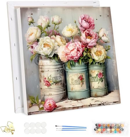 MEIYUDA Peinture par Numero Adulte avec Cadre Fleurs, DIY Peinture Acrylique pour Adultes Débutants Facile sur Toile Avec Peintures et Pinceaux Decoration Maison Cadeau 30x30cm