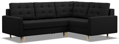 Mebligo - Ecksofa mit Schlaffunktion und Bettkasten Elma, Eckcouch mit Ottomane Rechts, Sofa L Form (BxTxH) 223 x 172 x 88 cm, Couch Wohnzimmer, Ecke Sofa, Schwarz (Lux 23)