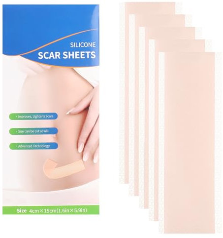 Silikon Narbenpflaster 5 Stück Silikonpflaster für Narben Silicone Scar Sheets für C-Sektion Operationen Verbrennungen Keloid Akne 75cm