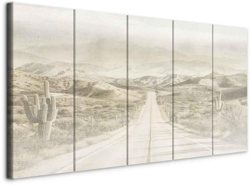 murando - Quadro Strada e Cactus 225x90 cm 5 Pezzi - Stampa su Tela Strutturata XXL Grande - Quadri Moderni Componibili Camera da Letto Matrimoniale - Stampe da Parete Arte c-H-10072-b-a