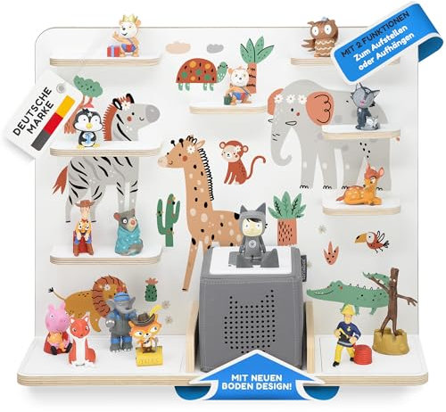 stadtecken Holzregal für Musikbox I Geeignet für die Toniebox und ca. 50 Tonies I Perfekte Tonie Aufbewahrung im Kinderzimmer I Zum Aufstellen oder Aufhängen I Safari, groß