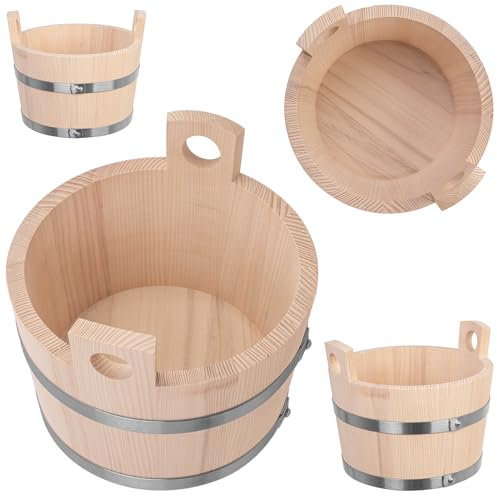 KADAX Saunakübel aus Holz, 5 Liter, Holzeimer mit Griffen, Saunaeimer für Aufgüsse, Eimer aus Naturholz, Holzkübel für Sauna, Blumenkübel, Saunazubehör (22 x 26 cm)