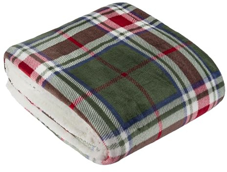 furn. Wylder Braemar Throw – Soft Cosy Tartan Check Sherpa Fleece Blanket (Berry/Pine - 140x180cm)