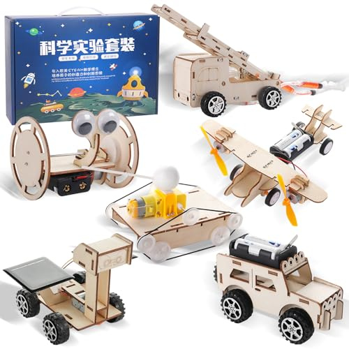 Mecctuck Lot de 6 expériences pour enfants à partir de 8, 9, 10, 11, 12, boîte d'expérimentation, kit de construction électronique, kit de construction en bois, voitures, avions, engins spatiaux, kit