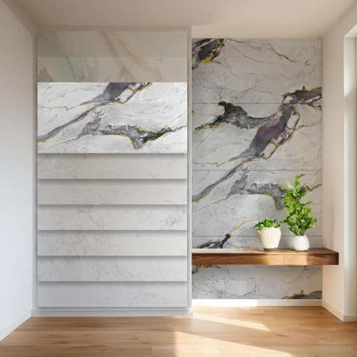 HEXIM Marmorplatten Optik 4er-Set 122×70cm SPC Kunststoff Innen & Außenbereich Granit Steinoptik - Duschrückwand Küchenrückwand Dekorative Wohnzimmerwand gold (3,42 m² 8056A) A-Serie