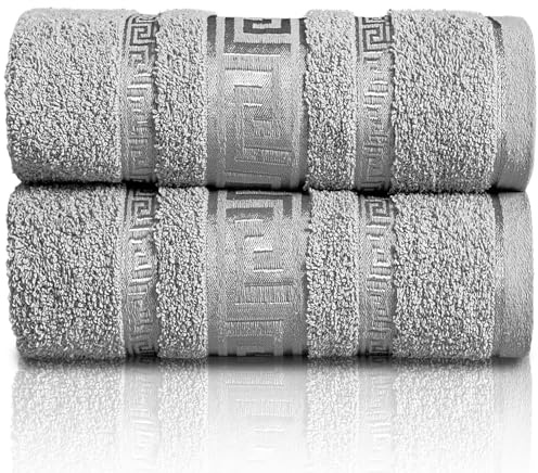 GC GAVENO CAVAILIA Extra Large Jumbo Bath Sheets Greek Towels for Bathroom - 2 Piece Super Absorbent Quick Dry Towel, 100% Egyptian Cotton Soft Fluffy Luxury Bath Towel Spa & Hotel (90x180cm),Grey