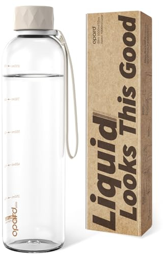 Opard Slim Pro Trinkflasche 1l, Kohlensäuregeeignete Wasserflasche mit facettiertem gummiertem Griff, BPA-freiem Plastik und auslaufsicherem Schraubverschluss für Sprudelwasser, Sport, Schule und Büro