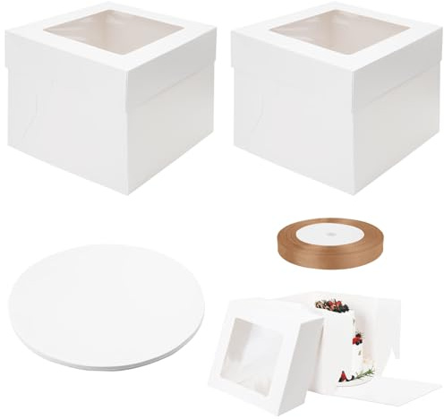 LOLANIUT 25 x 25 x 20 cm Tortenkartons, 2PCS Tortenbox Karton, Kuchenbox Pappe, Tortenschachtel, Cake Box, Torten Karton Box Verpackung, Kuchen Transportbox Pappe, Tortentransportbox Hoch