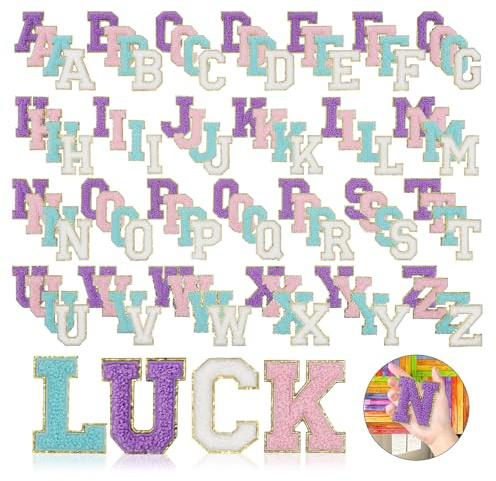 104pcs Chenille Letter Patches Iron on Letters Self Adhesive Letter Sticker | Patches Multicolor Letters Fabric Sticker for Clothes Jacket Hats Bags