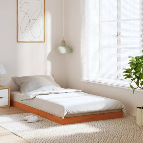 kithwjll Massivholzbett Wachsbraun 90x200 cm Kiefer, stabiles Bettgestell mit Lattenrost, modernes Design für erholsamen Schlaf