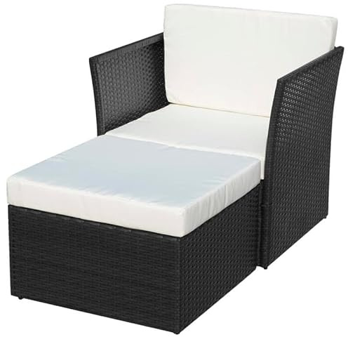 Eleganz Gartensessel mit Fußhocker aus PE-Rattan & pulverbeschichtetem Stahlgestell – Moderner Gartensitz für Terrasse & Balkon – Wetterfest & bequem