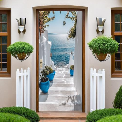 Blau Türtapete 95x210 cm Küstenstädte Türaufkleber Selbstklebend PVC Türfolie Abnehmbar & Wasserdicht Türdeko zum Verschönern