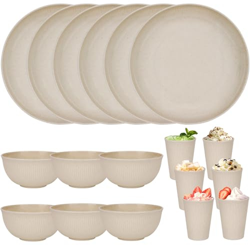 Plastic Dinner Sets for 6 People,18pcs Camping Plates and Bowls Set, Reusable Picnic Set Unbreakable Plates, Cups, Bowls for Children, Adult, Party, Home