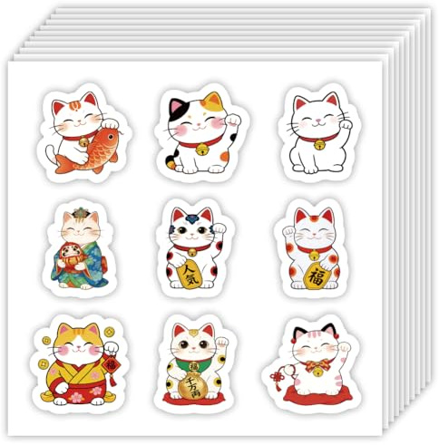 OLYCRAFT 180 Stück Selbstklebende Glückskatzen Aufkleber 20 Bögen Maneki Neko Papier Dekorationsaufkleber Katzen Scrapbooking Etiketten Für DIY Bastelarbeiten Scrapbooking Kalender Alben Bullet