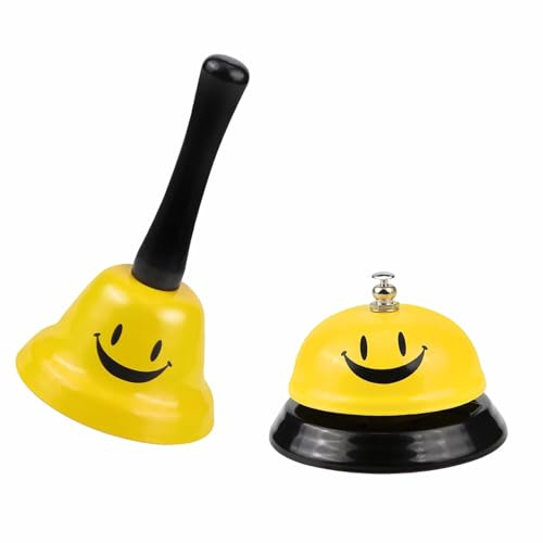 2 Pezzi Campanello da tavolo in Metallo e Campanello di Servizio | Campanello Da Tavolo Campanellos Da Reception Croccante per Restaurant Hotel Kitchen Scuola Uffici Bar(Giallo)