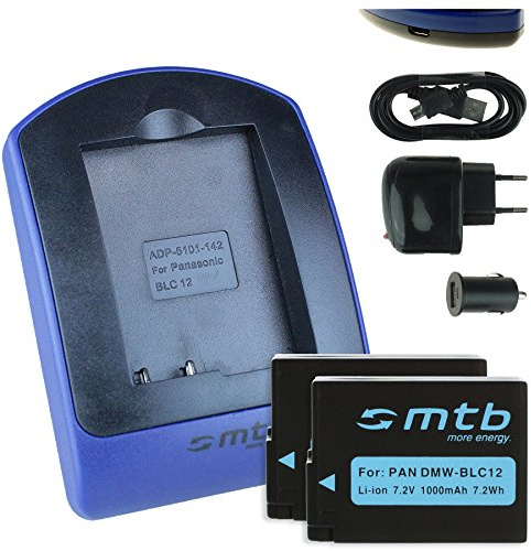 2 Batteries + Chargeur (USB/Auto/Secteur) pour Panasonic DMW-BLC12 / Lumix DMC-G5, G6, G70, GH2, GX8, FZ300.. / Leica Q (Typ 116) .. - v. liste