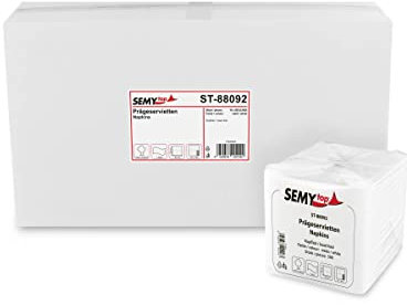 Semy Top Prägeserviette, 1 lagig, hochweiß, 33 x 33 cm 1/8 Falz, 10er Pack (10 x 500 Stück)