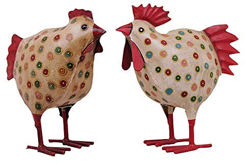 EXNER Deko-Huhn Garten-Huhn Garten-Deko Metall bemalt Preis für 2 Stück Hahn und Huhn