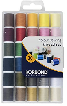 Korbond 30 Rollen Komplettes Nähgarnset - 1350 m - 30 x 45 m Rollen - 30 Farben - Hand- und Maschinennähen, Reparaturen, Basteln