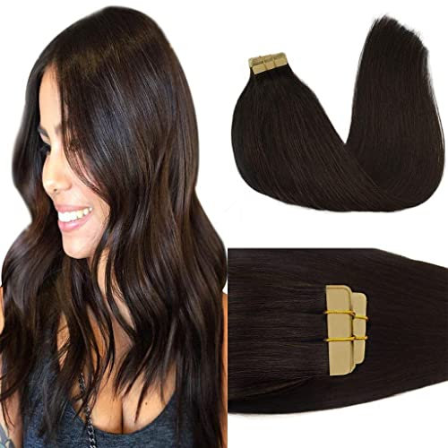 GOO GOO Tape in Extensions Echthaar, Tape Extensions Echthaar, 50cm 50g 20pcs, Extensions Echthaar, Haarverlängerung Echthaar, 2 Dunkelbraun
