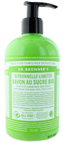 Savon Liquide Au Sucre Bio Citronnelle Citron vert flacon-pompe Dr Bronner's 355 ml