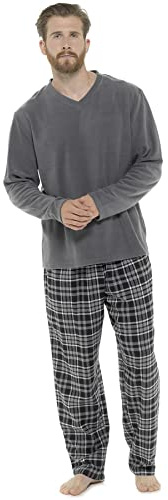 Style It Up SIU31004-Mens Warm Pyjamas Sets Long sleeve Brushed Thermal Nightwear Loungewear PJs Cosy (Grey W/Check Pants, Large)