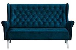 MOEBLO Ohrensofa 3 Sitzer Sofa Couch Garnitur Stoff Samt (Velour) Glamour Wohnlandschaft Chesterfield - Velo (Dunkelblau, 3-Sitzer)