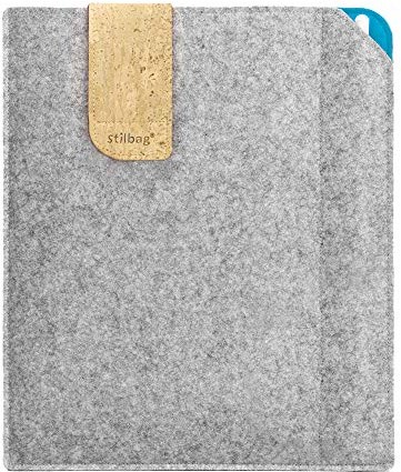 Stilbag Filztasche für Apple iPad Mini (2019) | Etui Case aus Merino Wollfilz und Kork mit Pencil Fach | Modell KUNO in hellgrau - Azur | Tablet Schutz-Tasche Made in Germany