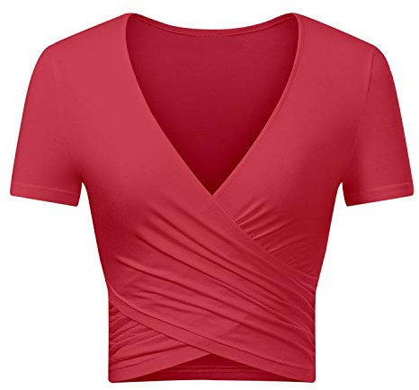 Uniquestyle T-Shirt Court Femmes Fitness et Musculation Exercice Yoga Chemise Sports Running Beauté Crop Top Sportswear Rouge L
