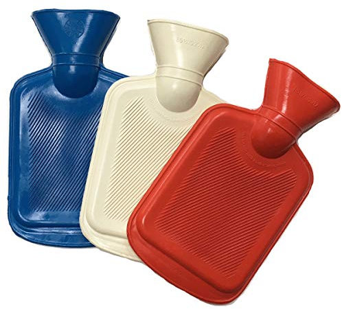 Dina 1 Litre Hot Water Bottle - Rubber - Blue, Red, Cream - Grid Texture - THERAPEUTIC_THERMAL_COMPRESS