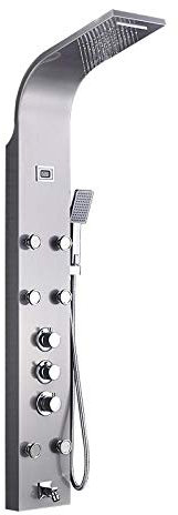 Huin Panel de ducha tipo lluvia en cascada cepillada con sistema de masaje, caño para bañera y columna de ducha para ducha de mano-cepillado