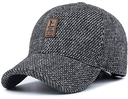 Casquette de baseball pour homme en laine et tweed avec cache-oreilles pliables, Gris 1, Taille unique
