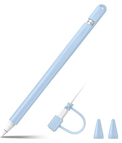 FINTIE Custodia Compatibile con Apple Pencil 1st Generazione, Protettivo Tappo Holder in Silicone Custodia Accessori con 2 Pennino Covers e Cavo Adattatore Tether, Cielo Blu