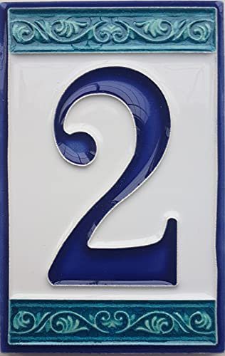 Hausnummern, handbemalt, italienische Keramik, Griechisches Design, Fliesengröße: 11 cm x 7 cm (2)