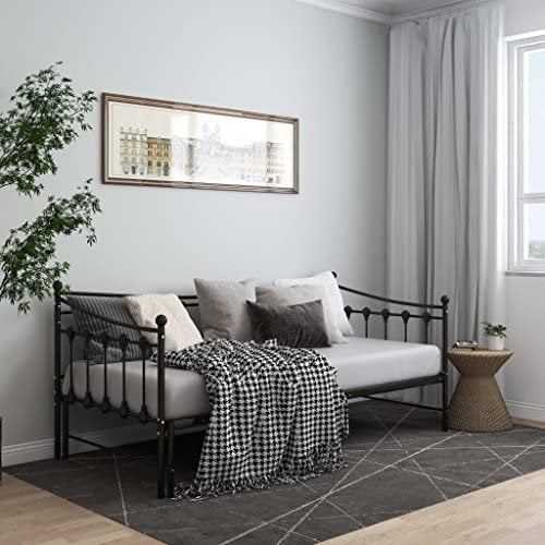 vidaXL Ausziehsofa Bettgestell Ausziehbett Sofabett Tagesbett Schlafsofa Gästebett Bett Metallbett Bettsofa Sofa Couch Schwarz Metall 90x200cm