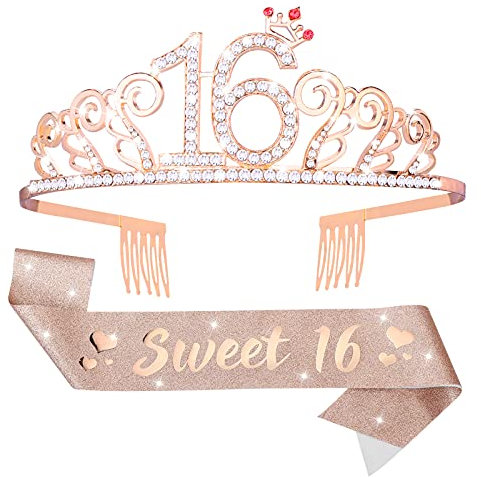 Aster Geburtstags Königin Kronen Schärpe, 16. Geburtstagsschärpe und Tiara, 16 Birthday Tiara and Sash, Prinzessin Haar-Zusätze für Geburtstags Kristall Tiara Kronprinzessin Party Zubehör