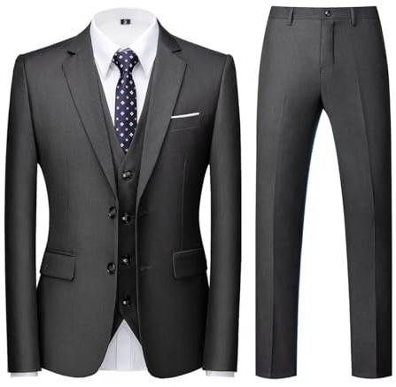 Men Suits 3 Piece Slim Fit Single Breasted Two Button Dark Grey Wedding Tuxedo Suit Blazer Waistcoat Trousers(Dark grey,Small)