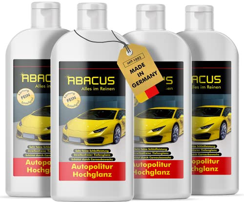 ABACUS® Autopolitur Hochglanz, Hochglanzpolitur, Lackpolitur, Politur Hochglanz, Auto-Politur, Lackglanz, Tiefenglanz, Poliermittel – Autopolitur Hochglanz 4x 500 ml (7716.4)