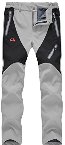 donhobo Damen Wanderhose Wasserdicht Softshellhose Outdoorhose Winddicht Warm Gefüttert Winter Skihose Snowboardhose Trekkinghose Funktionshose Hellgrau XL