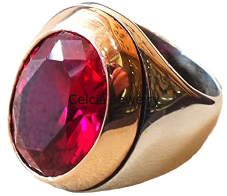 Rubin-Korund-Edelstein-Ring, Siegelring aus massivem 925er Sterlingsilber, Statement-Ring, atemberaubender Ring, Ehering, Juli-Geburtsstein (Rubin)